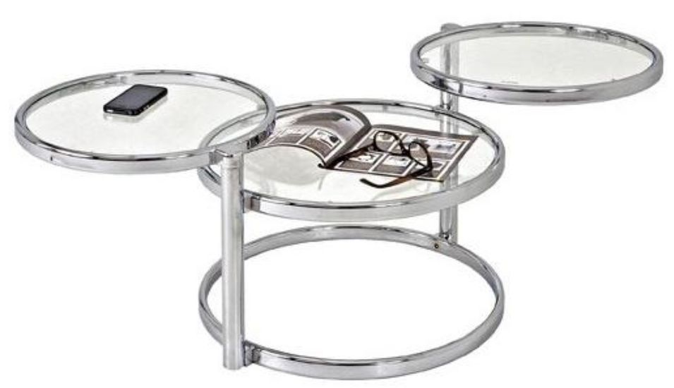 Table basse pivotante verre trempé et métal chromé Ariol - Photo n°1
