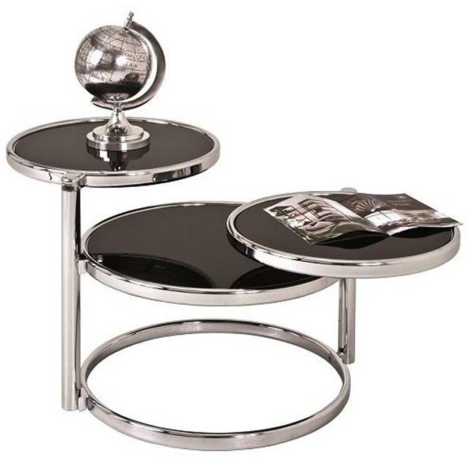 Table basse pivotante verre trempé noir et métal chromé Ariol - Photo n°1