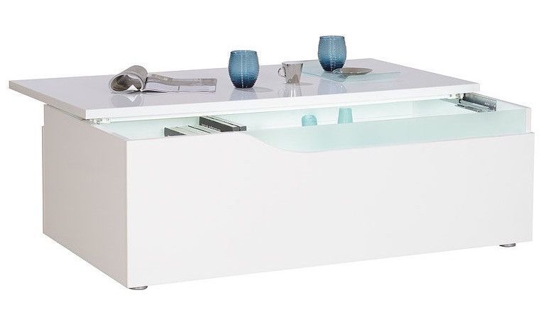 Table basse plateau coulissant avec éclairage à Led bois laqué blanc Minio 120 cm - Photo n°1