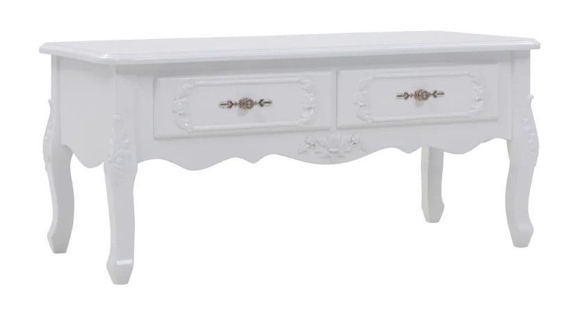 Table basse rectangulaire 2 tiroirs bois blanc Extra - Photo n°1