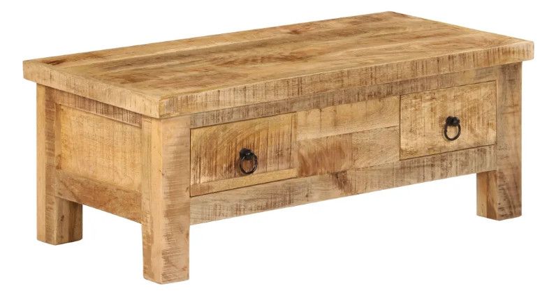 Table basse rectangulaire 2 tiroirs manguier massif clair Grey - Photo n°1