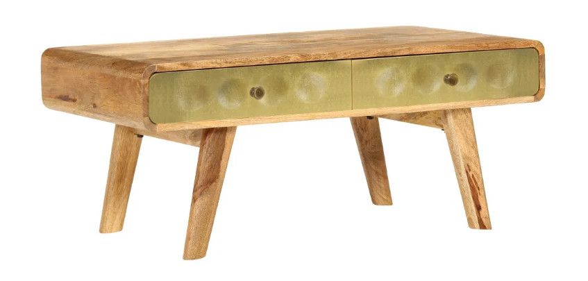 Table basse rectangulaire 2 tiroirs manguier massif clair Sky - Photo n°1