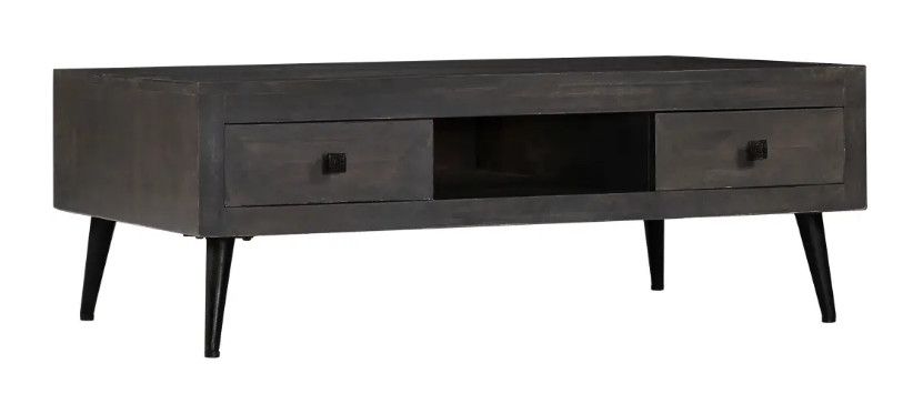 Table basse rectangulaire 2 tiroirs manguier massif et pieds métal Pinkie - Photo n°1