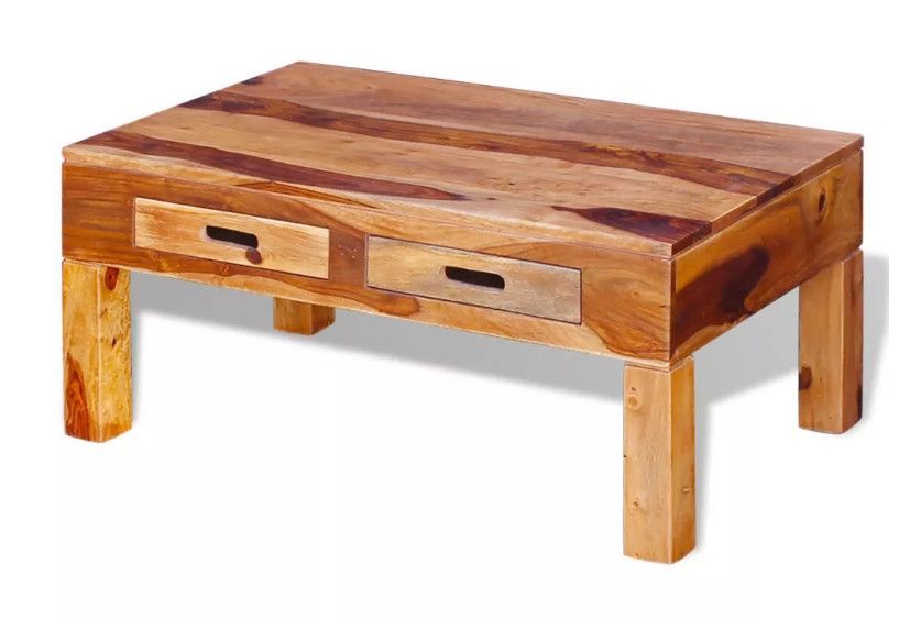 Table basse rectangulaire 2 tiroirs sesham massif foncé Vahina - Photo n°1