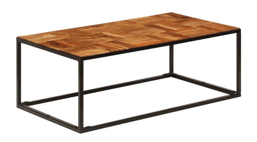 Table basse rectangulaire acacia massif foncé et métal noir Rozas - Photo n°1