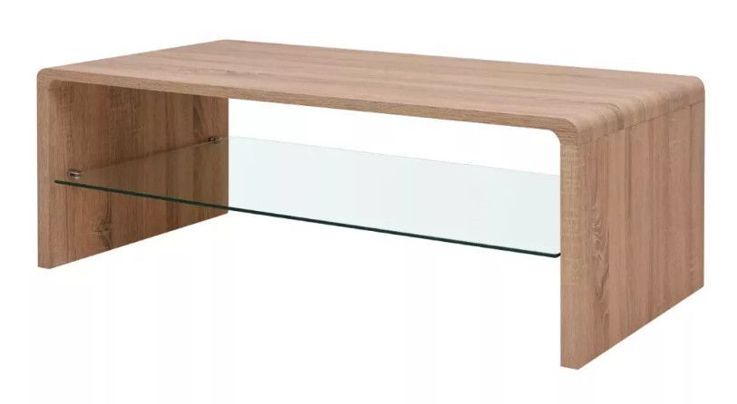 Table basse rectangulaire bois beige et verre trempé Leila - Photo n°1