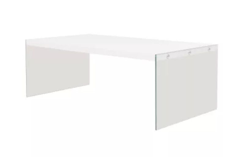 Table basse rectangulaire bois blanc et verre trempé transparent Chickie - Photo n°1