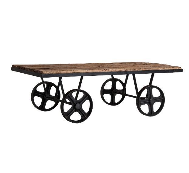 Table basse rectangulaire bois de traverse foncé et métal noir Téa - Photo n°1