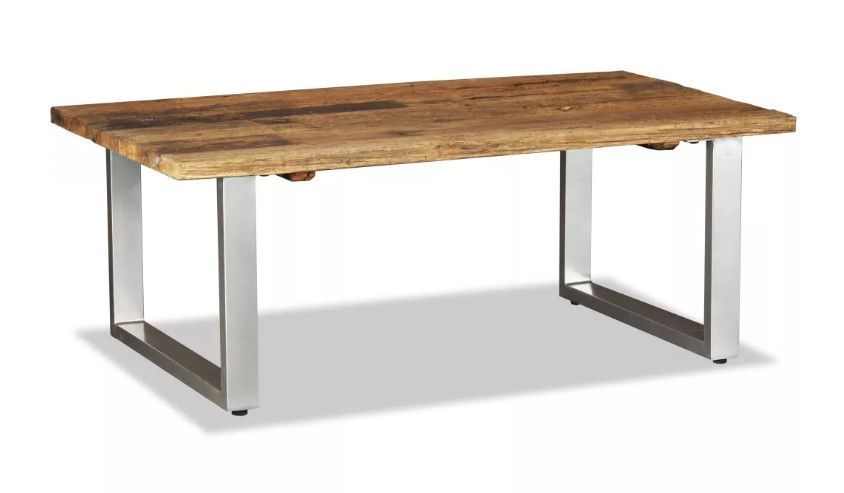 Table basse rectangulaire bois de traverses recyclé et pieds métal blanc Mousty - Photo n°1