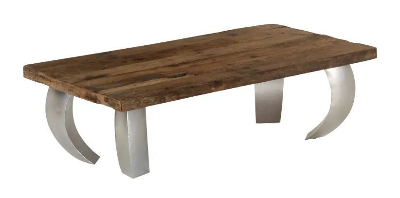 Table basse rectangulaire bois de traverses recyclé et pieds métal gris Mousty - Photo n°1