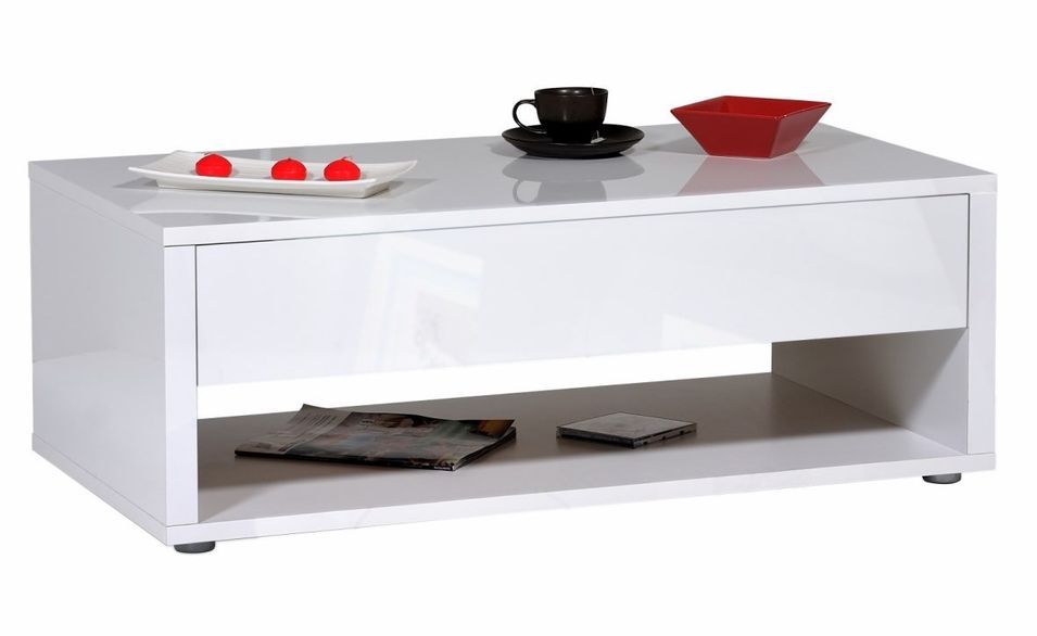 Table basse rectangulaire bois laqué blanc City - Photo n°1