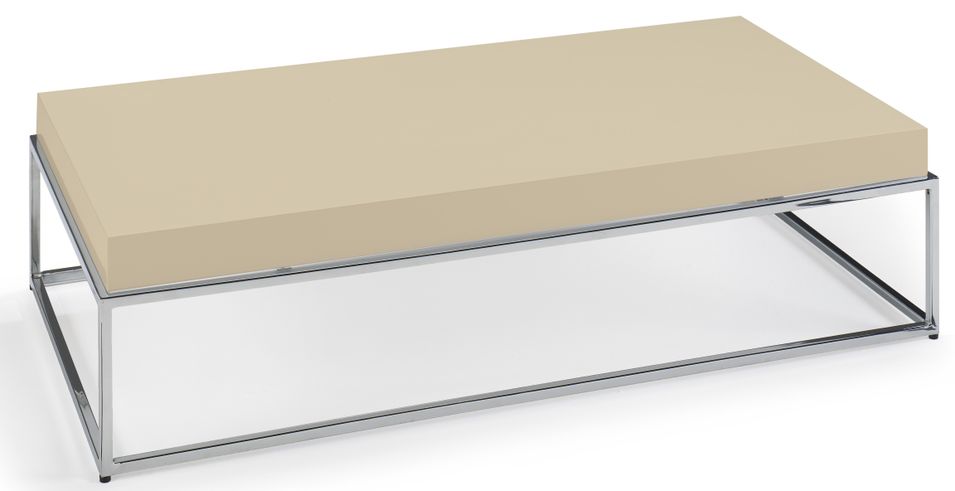 Table basse rectangulaire bois laqué crème et acier inoxydable Gucca - Photo n°1