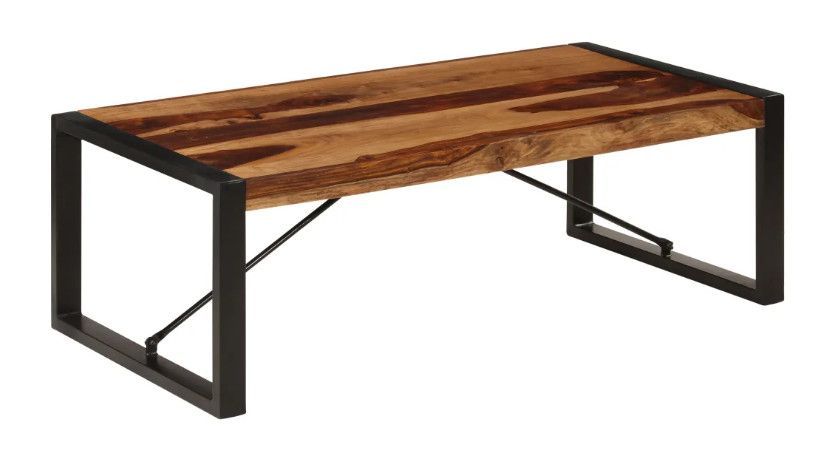 Table basse rectangulaire bois massif foncé et métal noir Louane - Photo n°1