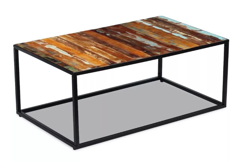 Table basse rectangulaire bois recyclé et métal noir Cloust - Photo n°1
