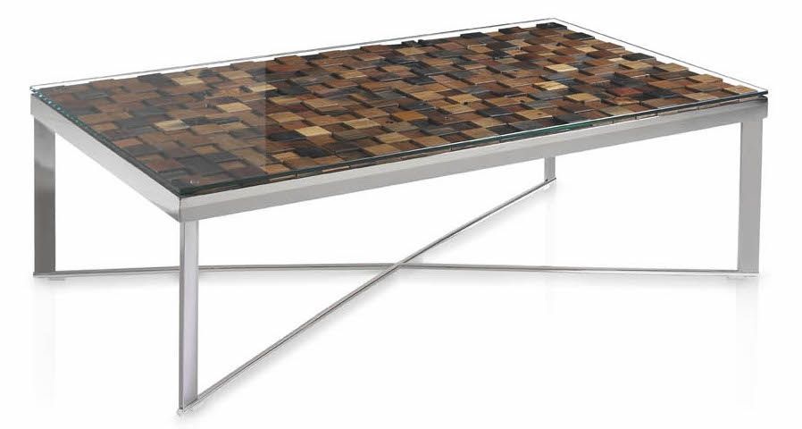 Table basse rectangulaire bois recyclé et pieds acier inoxydable Makazy - Photo n°1