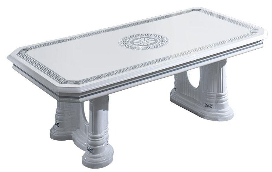 Table basse rectangulaire bois vernis laqué brillant blanc et gris Vinza 130 cm - Photo n°1