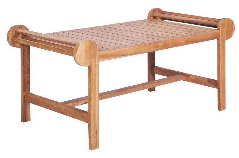 Table basse rectangulaire bouts arrondis teck massif clair Jarko - Photo n°1