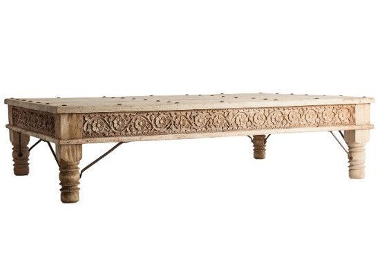 Table basse orientale bois de teck et manguier massif blanc cassé Ryade 180 cm - Photo n°1
