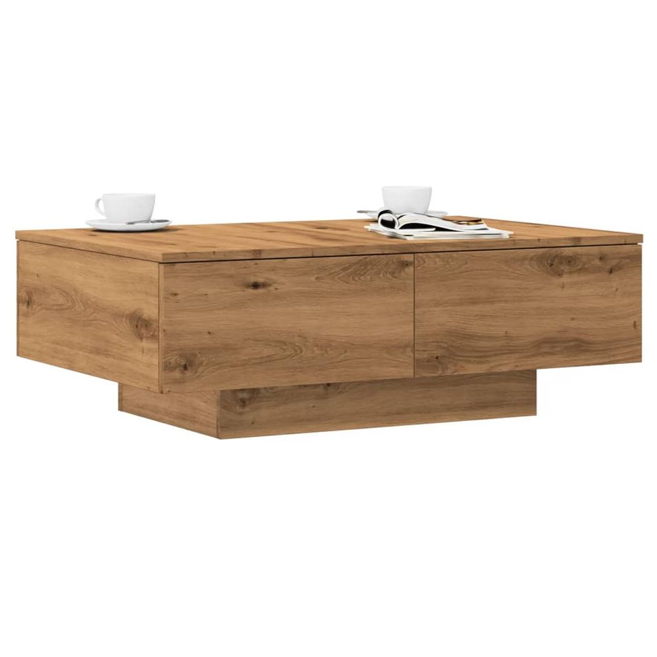Table basse rectangulaire en bois avec rangement Komira 90 cm - Bois d'ingénierie - Photo n°1