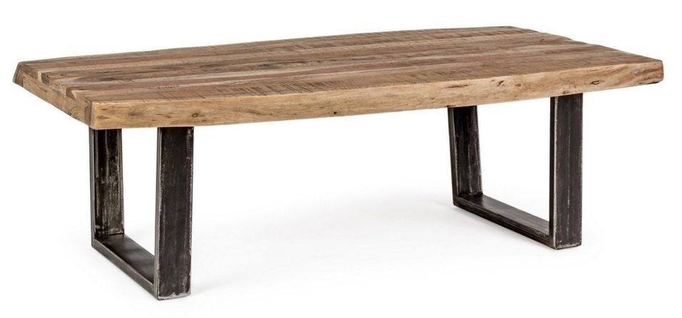 Table basse rectangulaire en bois d'acacia sur 2 pieds acier noir Kadone 120 cm - Photo n°1