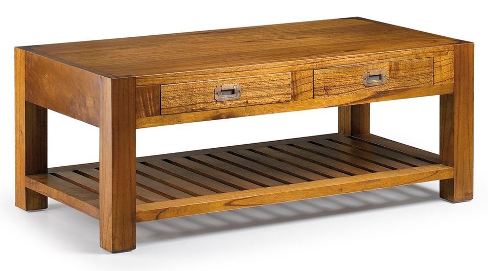 Table basse rectangulaire en bois massif de Mindy 2 tiroirs Orka 120 cm - Photo n°1