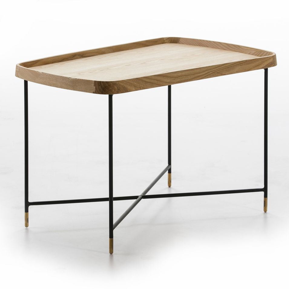 Table basse rectangulaire frêne massif clair et métal noir Fira - Photo n°1