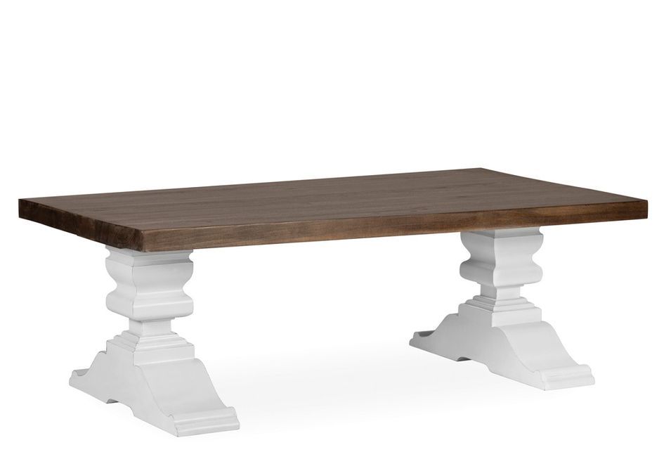 Table basse rectangulaire KOREST 2 pieds – Bois massif blanc et marron - Photo n°1