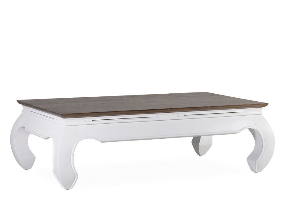 Table basse rectangulaire KOREST 4 pieds – Bois massif blanc et marron - Photo n°1