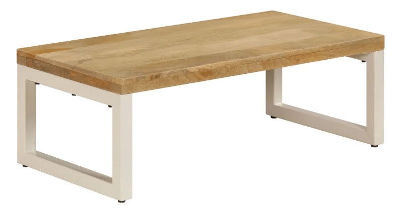 Table basse rectangulaire manguier massif clair et métal blanc Sytra - Photo n°1