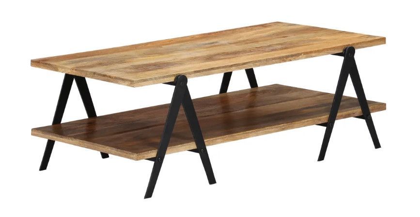 Table basse rectangulaire manguier massif clair et métal noir Louane - Photo n°1