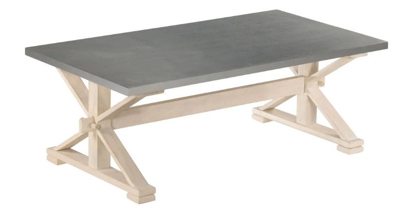 Table basse rectangulaire métal gris et manguier massif clair Zig - Photo n°1