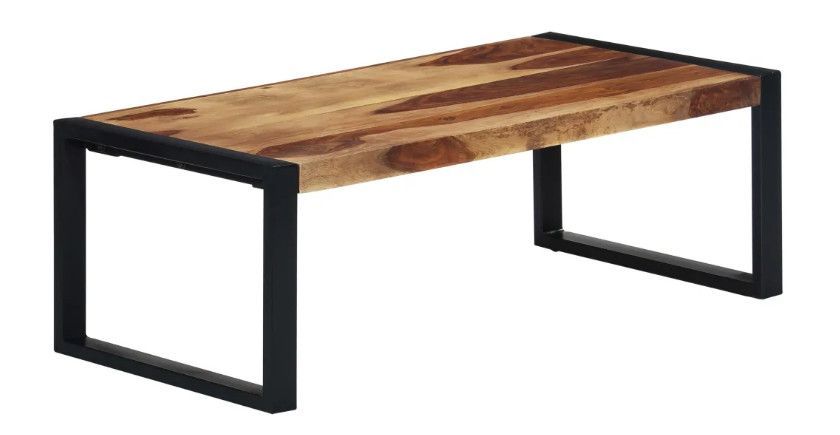 Table basse rectangulaire sesham massif foncé et métal noir Vustick - Photo n°1