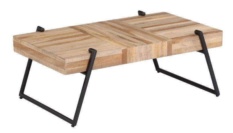 Table basse rectangulaire teck massif clair recyclé et métal noir Voust - Photo n°1