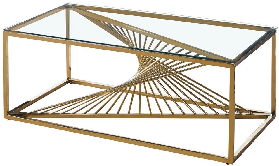 Table basse rectangulaire verre transparent et métal doré Britanny - Photo n°1