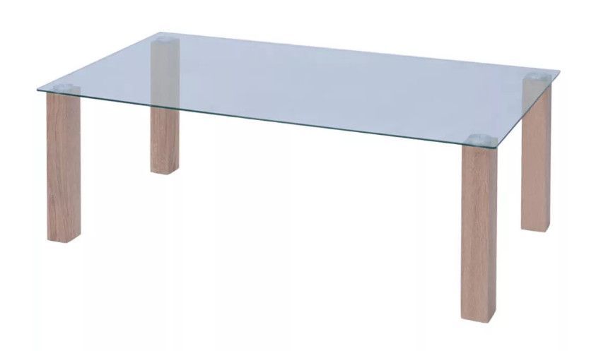 Table basse rectangulaire verre trempé et bois beige Shan - Photo n°1