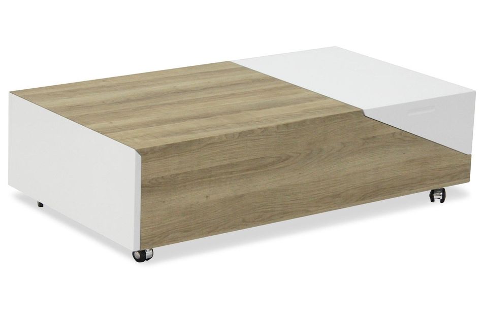 Table basse relevable avec 1 tiroir chêne massif clair Milain - Photo n°1