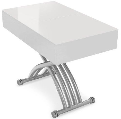 Table basse relevable et extensible blanc laqué pieds argent Jya - Photo n°1