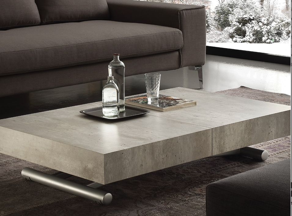 Table basse relevable et extensible ciment aspect vieilli Alexandra 120/153/186 et 220 cm - Photo n°1