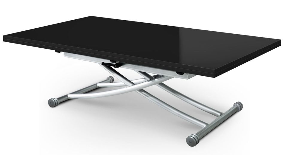 Table basse relevable et extensible noir laqué Kazer L 120/150 x P 75/120 x H 39/76 cm - Photo n°1