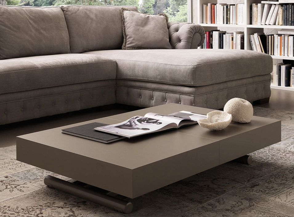 Table basse relevable et extensible taupe Alexandra 120/153/186 et 220 cm - Photo n°1