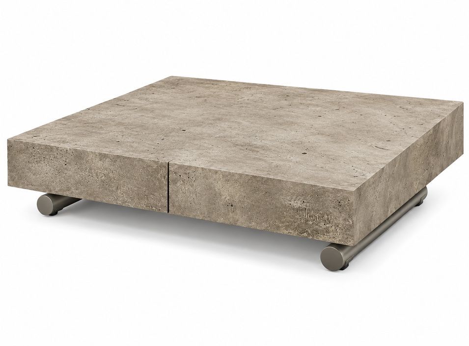 Table basse relevable extensible ALEXANDRA beige ciment vieilli et bronze brossé 120 à 220 cm – Design italien - Photo n°1