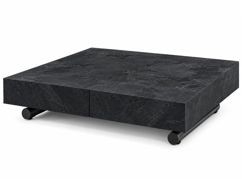 Table basse relevable extensible ALEXANDRA gris ardoise et acier anthracite 120 à 220 cm – Design italien - Photo n°1