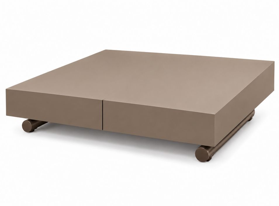 Table basse relevable extensible ALEXANDRA taupe et acier bronze 120 à 220 cm – Design italien haut de gamme - Photo n°1