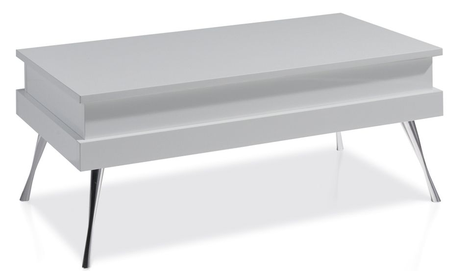 Table basse relevable Laquée Gris Pied acier chromé Simpla - Photo n°1