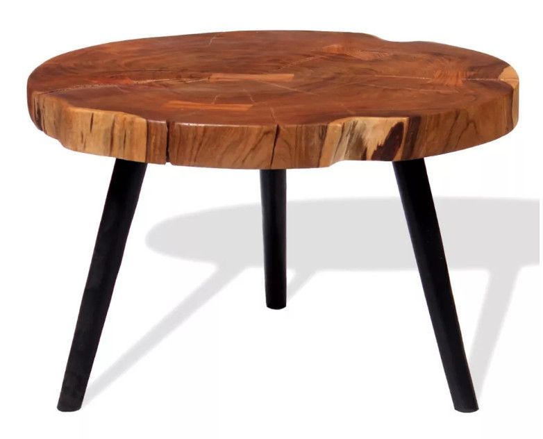 Table basse ronde acacia massif clair et pieds métal noir Lea - Photo n°1