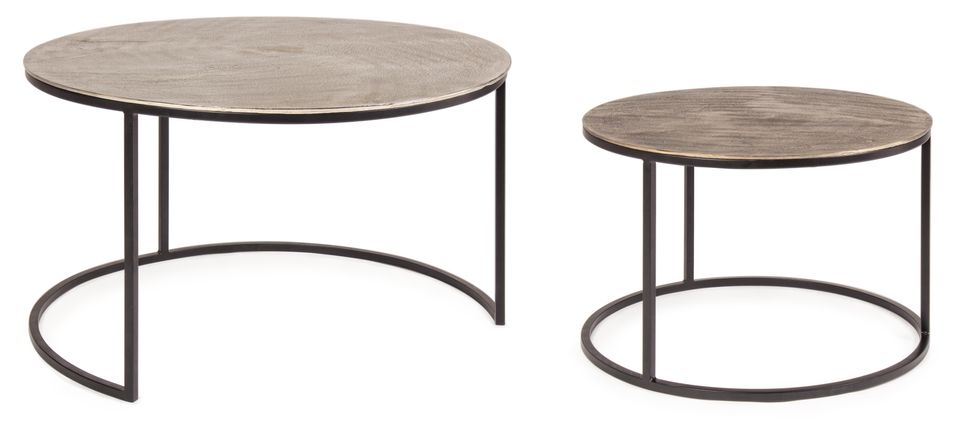 Table basse ronde aluminium et pieds en acier Amina - Lot de 2 - Photo n°1