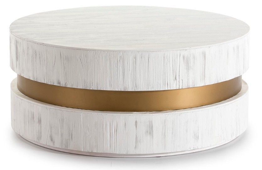 Table basse ronde bois blanc et métal doré Klass H 43 - Photo n°1