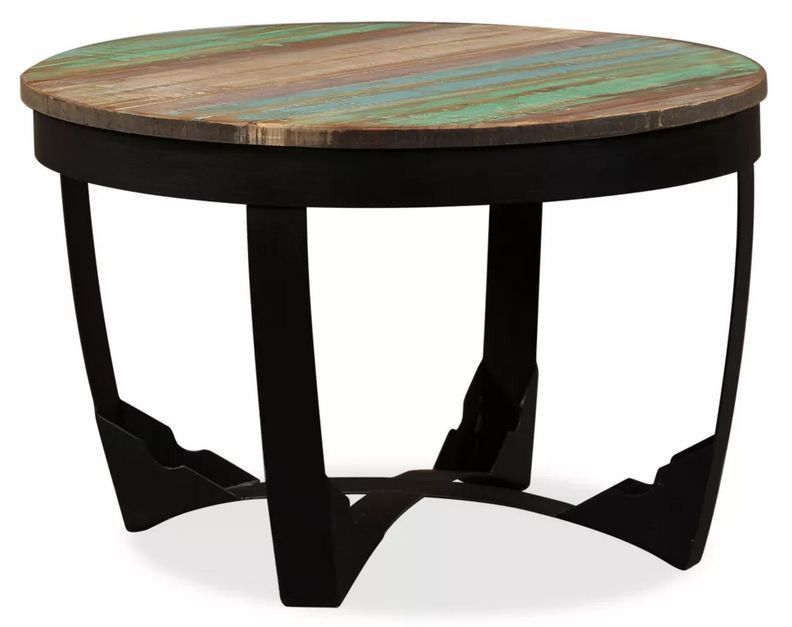 Table basse ronde bois de récupération et pieds métal noir Dink - Photo n°1