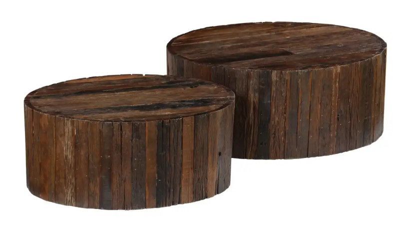 Table basse ronde bois de traverses massif foncé Tasty - Lot de 2 - Photo n°1