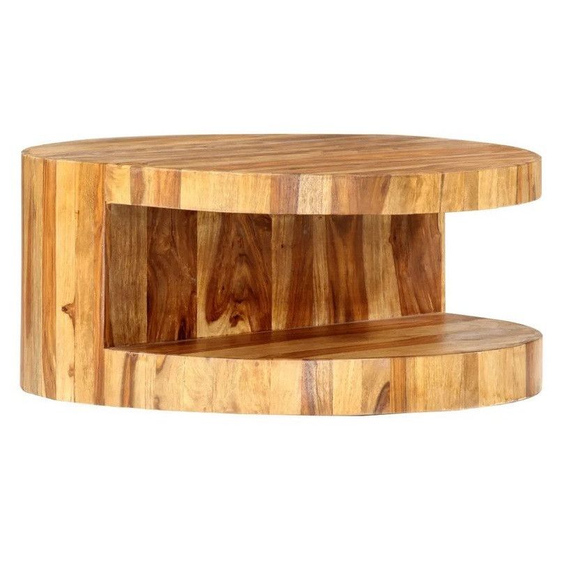 Table basse ronde bois massif clair Idibe - Photo n°1
